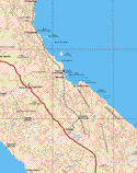 Este mapa muestra las poblaciones (pueblos) de Puertecitos, El Huerfanito, San Agustín, Papa Fernández, Alfonsino, Punta Final, San Ines, San luis, Bocana, Cerrito Blanco, esquina de Cocos, Chapala, San Jose del Faro.