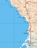 El mapa muestra las poblaciones (pueblos) de Bahia Blanco, Parador Punta Prieta, Punta Prieta, El Cordón, El Marron, Rinconada, Santa Rosalita, La Chivita, Loma amarilla, Jose M. Morelos y pavon Campo pesquero, Villa Jesús Maria and San German.